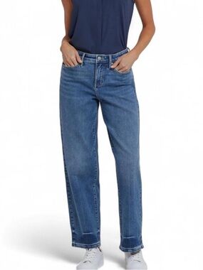 NYDJ Jemma Barrel DesignerJeans High Rise Rainbow Blue Lift Tuck Barrel Leg Sz 4